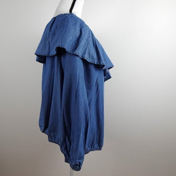 Michael Kors Off The Shoulder Top Women's Plus Size 3X Blue Ruffled - Picture 9 of 11